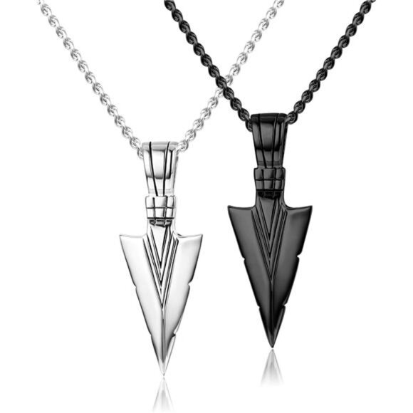 Stainless Steel Pendant Necklace For Mens Cool Spearpoint Arrowhead Trendy